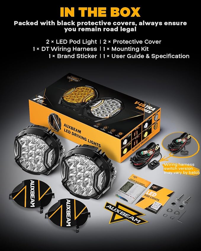 Auxbeam V-Ultra Series 7 Inch Round Off-Road Lights, Amber DRL Light Bar, 270 Degree Side Shooter LED Pods, 226W 26800LM Offroad Driving Lights with Protective Covers, Pair