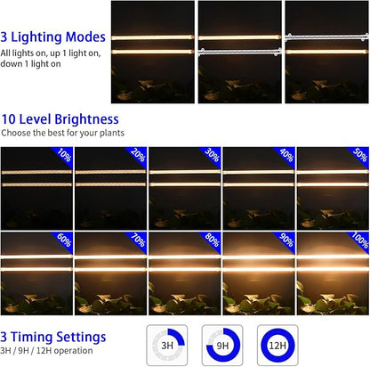 Hywyimlait 13 Inches Strip Growing Lamp for Indoor Plants, 3500K Full Spectrum LED Grow Light Strips with Auto ON/Off, 3/9/12H Timer & 10 Dimmable Levels for Green House Succulent (2 Head×3 Pack)
