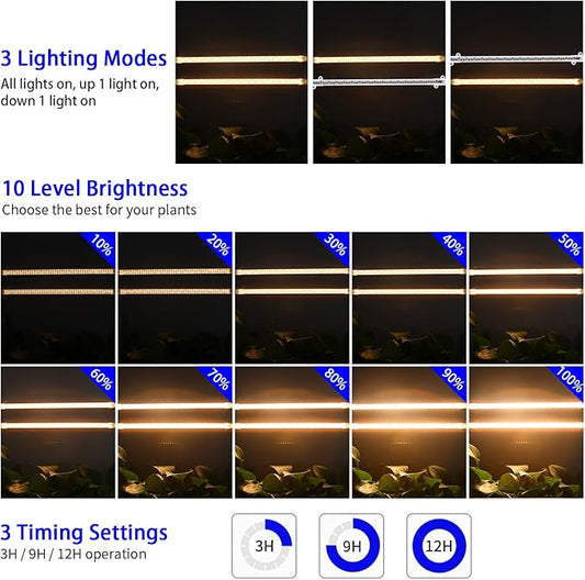 Hywyimlait 13 Inches Strip Growing Lamp for Indoor Plants, 3500K Full Spectrum LED Grow Light Strips with Auto ON/Off, 3/9/12H Timer & 10 Dimmable Levels for Green House Succulent (2 Head×3 Pack)