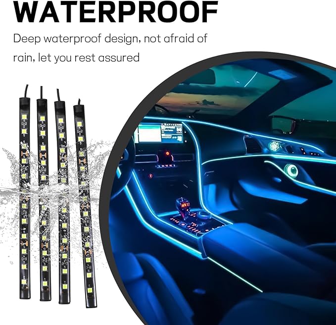 Car LED Strip Light, 12V 48 LED Interior Atmosphere Lights Under Dash Ambient Night Light, Auto Interior Decorative Lamp with Cigarette Adapter Plug,Car Accessories(Ice Blue,Cigarette Lighter)