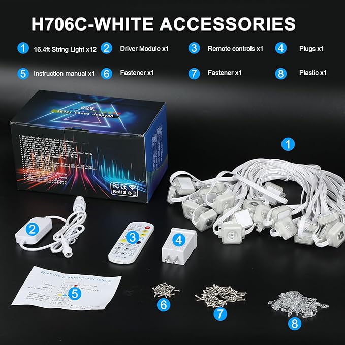Permanent Outdoor Eaves Lights, 50ft with 30 RGB LED Bulbs for Festive Decor, 100+ Scene Options, IP67 Waterproof, Smart App & Remote Control Compatible for Christmas,Holiday,Outdoor Decor