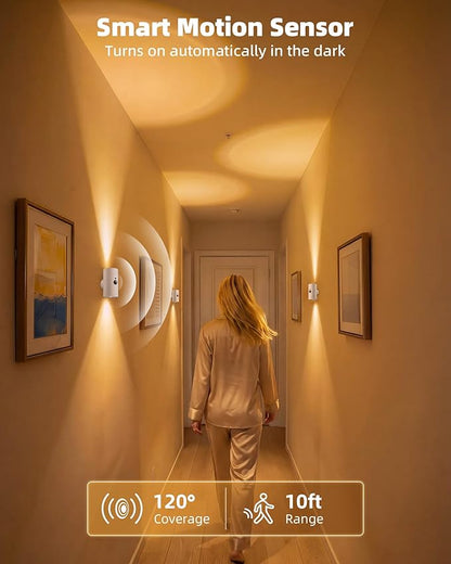 EZVALO Motion Sensor Wall Sconces, Battery Operated Wall Lights with 4000mAh Rechargeable Battery, 3 CCT & 12 RGB Remote LED Lights for Hallway, Stairway (White, 2 Pack)