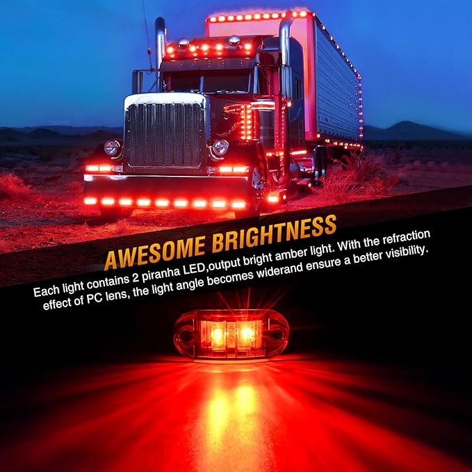 Nilight 2.5Inch Oval Side Marker Light 10PCS Red 2 Diode LED Clearance Trailer Fender Lights Waterproof Surface Mounted for 10-30V Truck Camper Boat Lorry