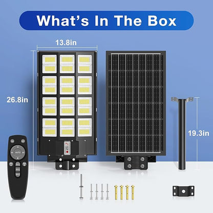OKPRO 10000W Solar Street Light Outdoor, IP66 Waterproof Solar Lights Outdoor with Motion Sensor & Remote, Dusk to Dawn Commercial Security Lighting for Parking Lot, Yard, Farm, Driveway (2 Pack)
