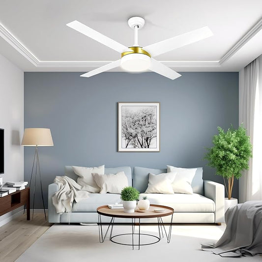 YITAHOME 52 Inch White Gold Ceiling Fans with Light and Remote, Dimmable Fan for Indoor, Modern Wood LED Fan with Quiet Reversible Motor, Memory Function, for Bedroom, Living Room
