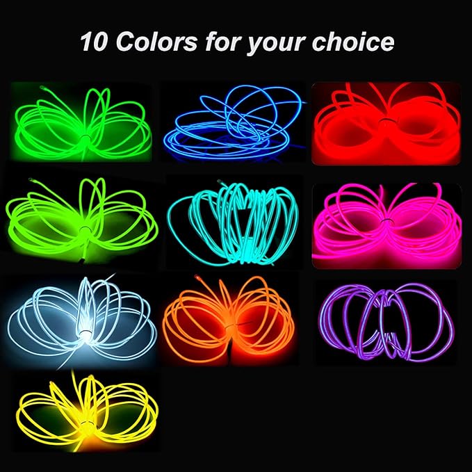 MaxLax EL Wire Red, 32.8ft/10m Portable Battery Pack Neon Light Strip 360° Cuttable Glowing Rope Lights for Parties, Halloween, DIY Decoration