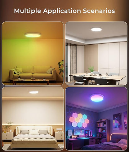DeckTok 12 Inch Smart Ceiling Light, 2400LM RGBCW LED Flush Mount Ceiling Light Work with App & Voice Control, 2700K-6500K Dimmable LED Ceiling Light Fixture for Living Room Bedroom Game Room, 2 Pack