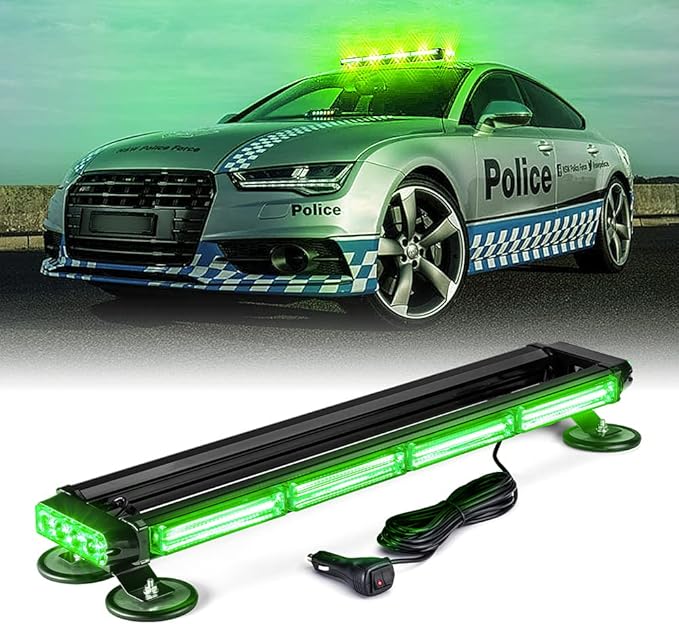 Xprite 26" COB LED Strobe Rooftop Flashing Light Bar, Double Side Hazard Warning Caution Beacon Lights w/Magnetic Mount for Emergency Vehicles Construction Cars Trucks Traffic Security - Green