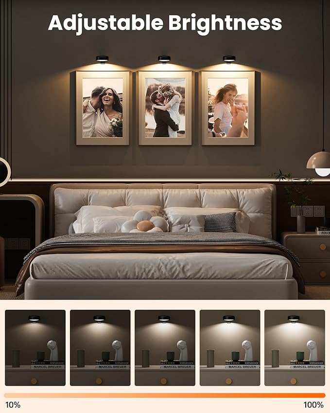 3 Pack Picture Lights for Wall,Wireless 2000mAh Rechargeable Magnetic LED Puck Lights with Remote,3 Color Temps and 12 RGB,Dimming & Timer,Art Frame Light for Painting Display,Photos,Wall Decor