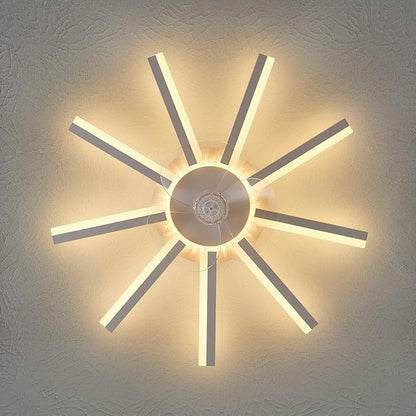 27" White Straight Strip Geometric Ceiling Fan with Lights, 3 Colors 6 Speeds Low Profile Ceiling Fan with Light for Kitchen Bedroom