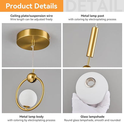 Modern Globe Glass Pendant Light fixtures 1-Light, Simplicity Gold Pendant Lighting, Mid Century Chandelier for Kitchen Island Dining Room Bedroom Entryway Hallway(1-Pack)