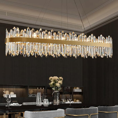Gold Oval Crystal Chandelier L57 inch, 32-Lights Gold Chandeliers Modern Crystal Chandelier Pendant Light Fixture G9 Lights Pendant Ceiling Light for Dining Living Room Kitchen Island