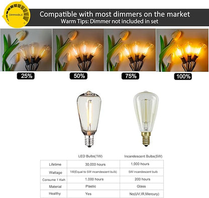 DAMAING Outdoor String Lights LED 100 FT Patio String Lights,52 ST38 Shatterproof Edison Style LED Bulbs,Vintage Plastic Outdoor Lights Waterproof for Bistro Gazebos Backyard Balcony Porch.