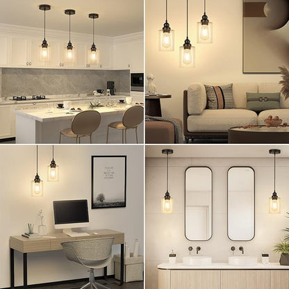 Licperron 2 Pack Modern Black Pendant Lighting, Clear Glass Shade Pendant Lights Kitchen Island, Hanging Ceiling Light Fixture, Farmhouse Pendant Lighting for Dining Room Bedroom Bar Office