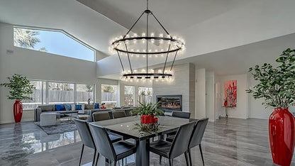 60 Inch Black Wagon Wheel Chandelier with Crystal Shade, 2 Tier 100 Lights, Modern Farmhouse Style, Ideal for Dining Room, Kitchen, Entryways