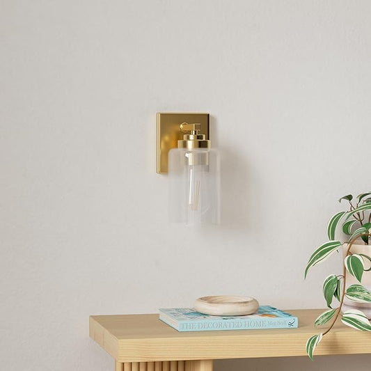 VerRon Wall Sconces, Gold Bathroom Light Fixtures, Modern Vanity Lights, Sconces Wall Lighting with Clear Glass, Sconces Wall Decor Set of 2, Light Fixture for Mirror, Living Room, Bedroom, Hallway