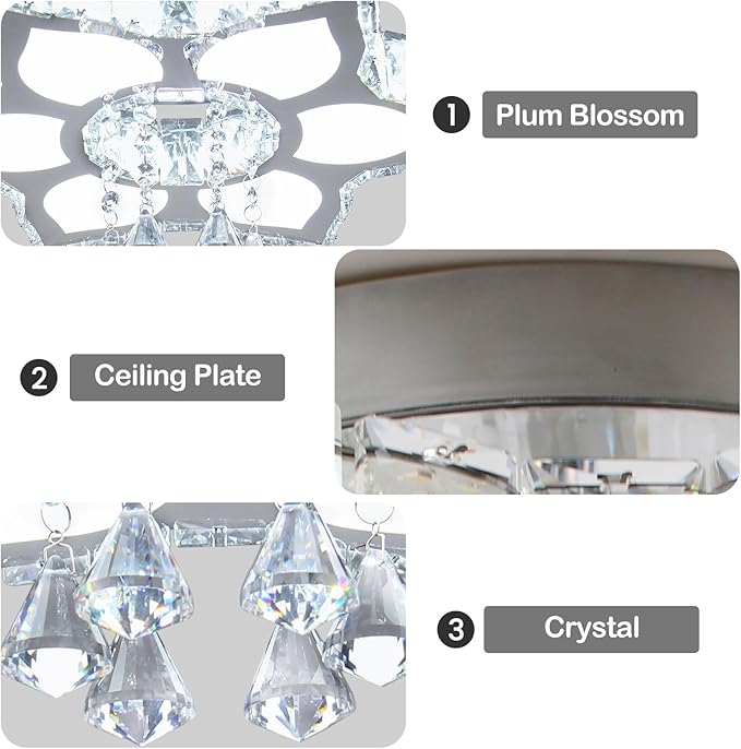 CLAIRDAI 16.1'' Crystal Ceiling Light Fixture, Modern Flower LED Chandelier, Dimmable Flush Mount Ceiling Light with Remote & APP Control for Bedroom Dining Room Living Room