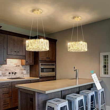 Modern Crystal Chandelier 8W Dimmable LED Crystal Pendant Light Fixtures Height Adjustable Round Gold Chandeliers for Dining Room Hallway Bedroom