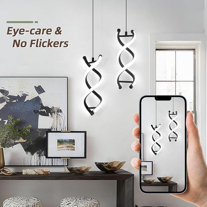 CANEOE Spiral Led Pendant Light Fixtures,3000K-6000K Dimmable Modern Integrated LED Pendant Lamp, Adjustable Height Kitchen Hanging Light Fixture for Living Room Bedroom Kitchen Sink, 1 Pack (Black)