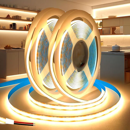 COB LED Strip Lights 16.4ft/5m 2pcs, 12V LED Light Strip, Warm White 3000K Under Cabinet Lighting, Super Bright Flexible Tape Lights for Bedroom,Mirror,Kitchen,Living Room(Power Supply Not Included)