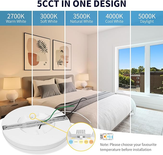 mw 7 Inch Flush Mount LED Ceiling Light Fixture, 14W, Dimmable, 2700K/3000K/3500K/4000K/5000K Selectable,90+ CRI, Low Profile Ceiling Light for Bedroom Hallway, ETL Certification