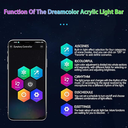 Dreamcolor Interior Acrylic Car Light Strip, Car LED Strip Light with APP Control 47 Inches Fiber Optic Ambient Lighting Kits, Multi-Modes Sound Sync Neon Lights