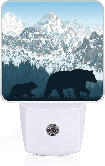 Bear Mountains Night Light, Plug-into Wild Animals Forest Nightlight White LED Lamp, Energy Efficient Decor Desk Lamp for Bedroom Hallway Stairs Bathroom