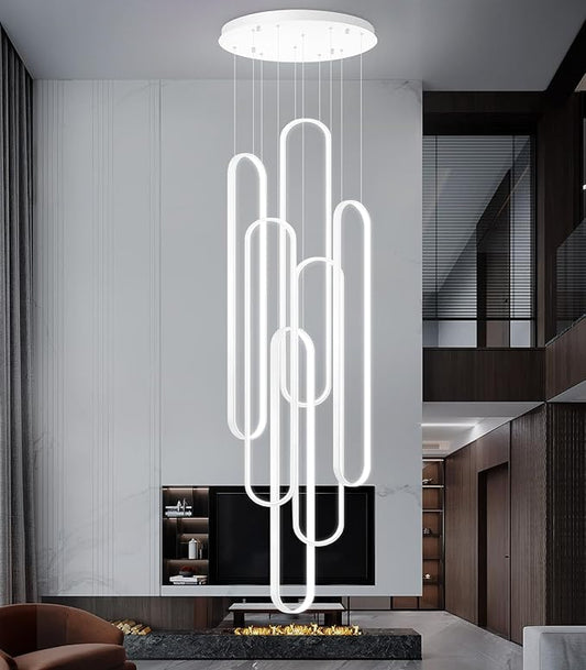 Modern Chandelier LED Large Contemporary Light for Staircase Dimmable Ceiling Chandeliers with Remote Control for Villa Foyer White
