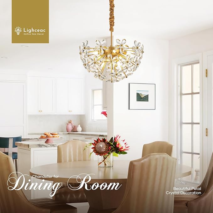 17" Modern Gold Crystal Sputnik Chandelier for Dining Living Room Glam Luxury Petal Hemisphere Chandelier 7-Light for Foyer Hallway Elegant Pendant Ceiling Light Fixtures for Kitchen Bedroom