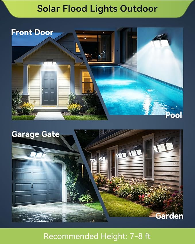 daphino 2500LM Solar Lights Outdoor with Motion Sensor,3 Head 270° Wide Angle Street Area Lights,IP65 Waterproof Security Lighting with 3 Modes(Remote,2 Pcs)