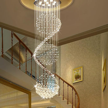 Modern Spectacular Spiral Sphere Rain Drop Chandeliers, k9 Crystal Chandeliers Ceiling Light Fixture for Hallway, Foyer Staircase Light for High Ceilings, Romantic Deco Lamp 20" X 71" of CRYSTOP