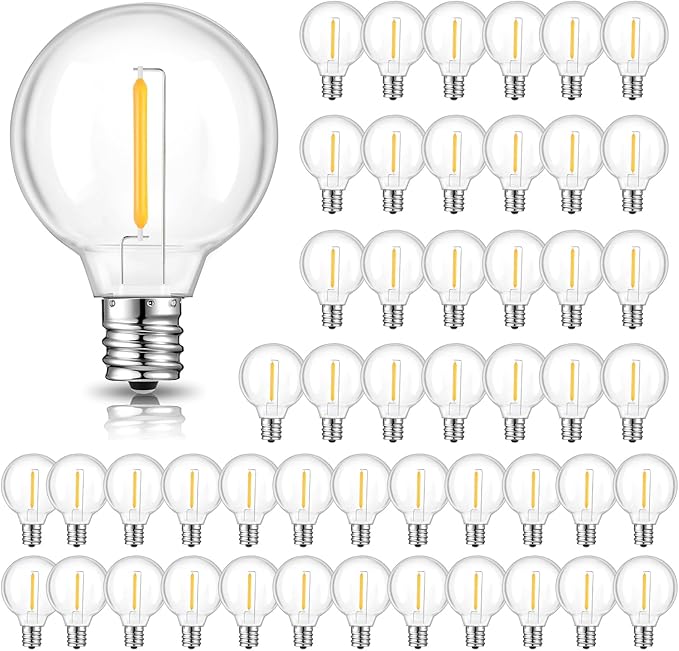 GvvooHome 50 Pack G40 LED Replacement Bulbs for Outdoor String Lights, Dimmable, Warm White, E12 Screw Base, Waterproof LED Globe Bulbs Light for Indoor Outdoor Patio Cafe Décor