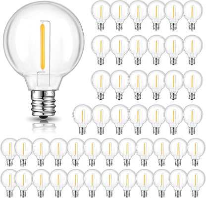 GvvooHome 50 Pack G40 LED Replacement Bulbs for Outdoor String Lights, Dimmable, Warm White, E12 Screw Base, Waterproof LED Globe Bulbs Light for Indoor Outdoor Patio Cafe Décor