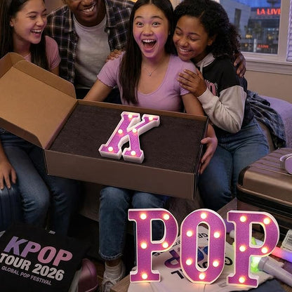 Purple KPOP Light Up Marquee Letters, Cordless Plastic LED Sign for K-Pop Room Decor, Wall Mountable Night Light for Teens Music Lovers Birthday Party Concert After-Party