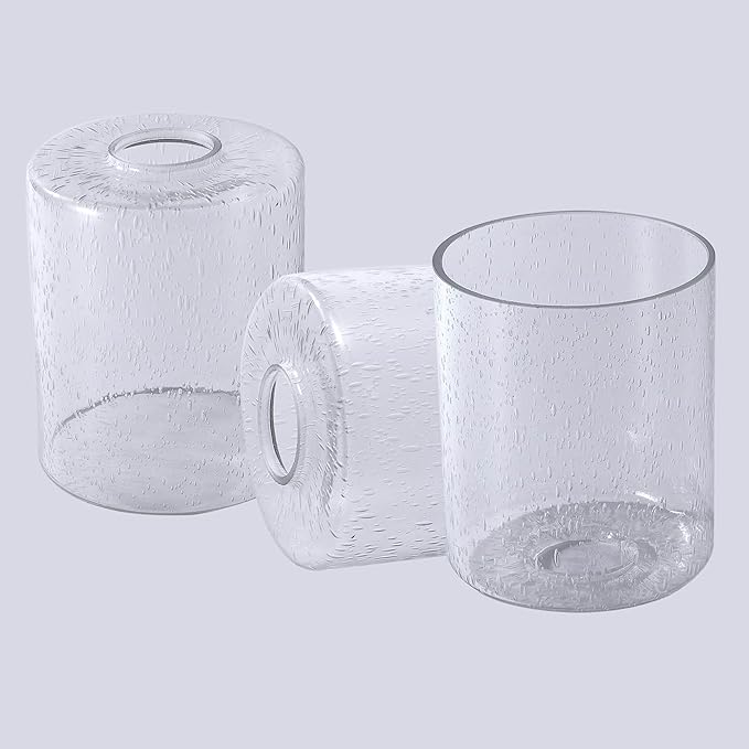 3 Pack Seeded Glass Lamp Shade Replacement, 5.7 in Height, 4.72 in Diameter, 1.7inch Fitter Opening, Bubble Seeded Glass Replacement for Wall sconces, Chandeliers and Bathroom Vanity Lights.