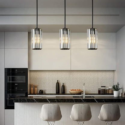 Black Pendant Lighting Modern Pendant Light Mini Crystal Chandeliers,Adjustable Pendant Light Fixture for Kitchen Island Dinning Room Corridor Bedroom(Black 2-Pack)