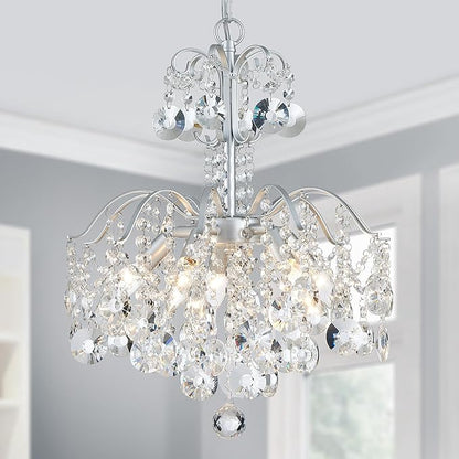 WUZUPS 5-Light Crystal Chandelier Pendant Ceiling Light Modern Lighting Fixture for Bedroom Hallway Bar Kitchen Bathroom, H 20.3" W17.1, E12 Base, Silver