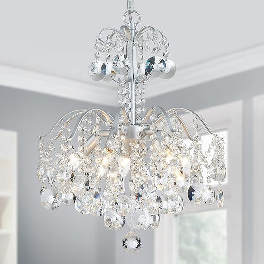 WUZUPS 5-Light Crystal Chandelier Pendant Ceiling Light Modern Lighting Fixture for Bedroom Hallway Bar Kitchen Bathroom, H 20.3" W17.1, E12 Base, Silver