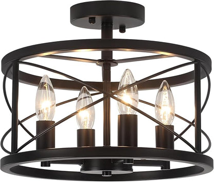 TOULMJ 4-Light Black Semi Flush Mount Ceiling Light, Farmhouse Modern Light Fixture, Hallway Light Fixtures Close to Ceiling Lighting Fixture for Kitchen Island Entryway Laundry Dining Room