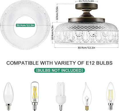 Lamomo Semi Flush Mount Ceiling Light,Upgraded Larger 12 Inch Bronze Hallway Light Fixture,3 Light Globe Glass Close to Ceiling Scone, Indoor Hanging Light for Bedroom Kitchen Porch Hallway