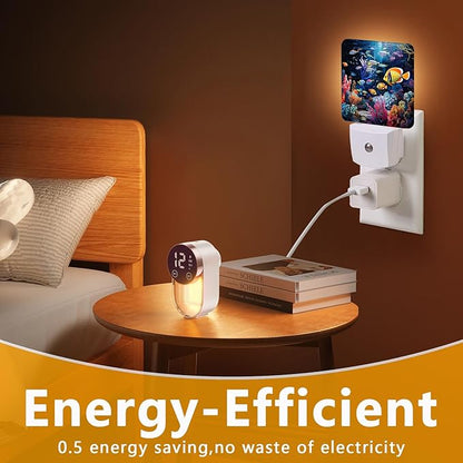 Underwater World Fish Night Light, Plug-into Nightlight White LED Lamp, Energy Efficient Decor Desk Lamp for Bedroom Hallway Stairs Bathroom