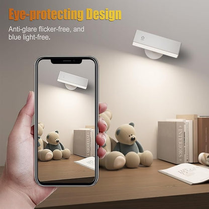 Honalia Rechargeable Wall Lights 2 Pack, Dimmable Cordless Wall Sconce with Magnetic 360 Rotation & Touch Control, Battery Operated Wall Mounted Lamp for Bedroom, Bedside Reading, Renters (No Wiring)