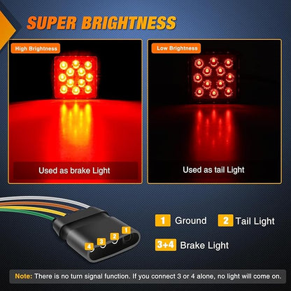 Nilight LED Brake Light Trailer Hitch Cover Square Red Lens Vehicle Tow Hitch Driving Brake Lamp 12 LEDs Brake Tail Lights with 2" Receiver for Towing Truck RV and SUV