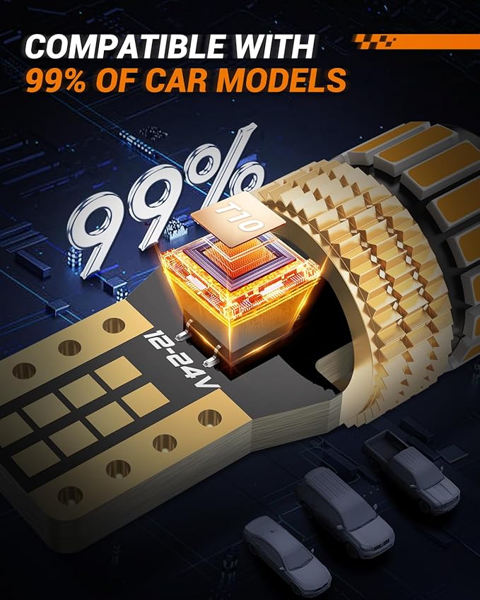 SEALIGHT 194 LED Bulb 2000K Amber 168 T10 2825 W5W 600% Brightness Wedge Interior Car Bulbs Replacement for License Plate Lights Dome Map Door Courtesy Trunk Parking, 10 PCS