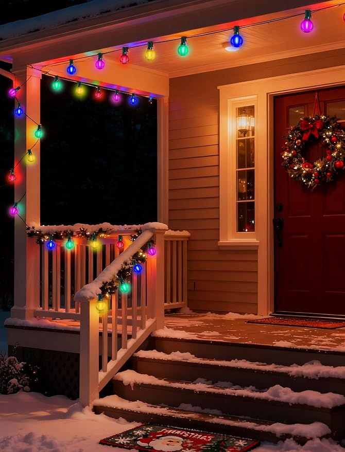 50Ft G40 Globe Outdoor String Lights, Waterproof Patio Lights with 27 Shatterproof Frosted Multicolor LED Bulbs, Connectable Hanging Lights for Home Party Porch Backyard and Christmas Tree Decor
