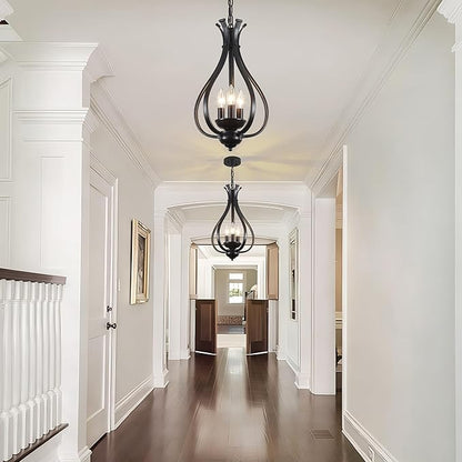 10.63" Black Chandelier 3-Lights Modern Farmhouse Chandeliers for Dining Room Light Fixtures Rustic Metal Industrial Vintage Adjustable Pendant Light Fixture for Foyer Kitchen Entryway Hallway E12