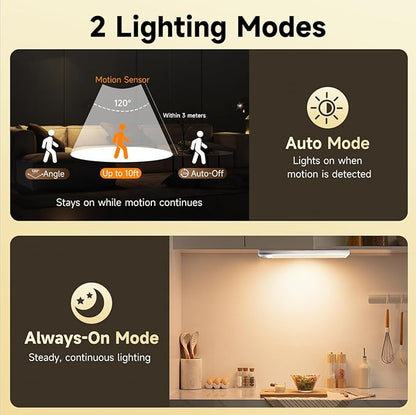 8 inch Under Cabinet Lighting, 1100mAh Rechargeable Motion Sensor Light with 3 Color Temps, Dimmable USB-C Closet Light, Magnetic LED Under Counter Lights for Kitchen, Closet, Pantry