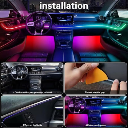 Acrylic Interior Car LED Lights with Remote and Wireless APP, Ambient Lighting Kits Fiber Optic Strip LEDs,16 Million Colors Music&DIY Function (8 in 1)