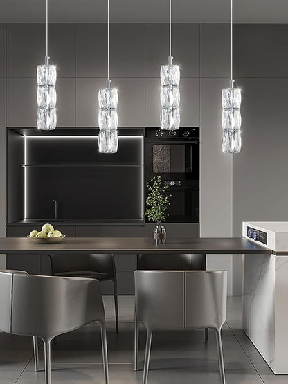 ykolupty Pendant Lights Kitchen Island Single Head Chrome Crystal Island Lights Dining Foyer Entrance Modern Chandeliers LED Dimmable 2700-6000K