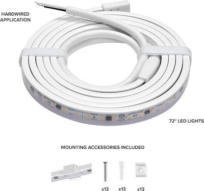 Maxxima 72 in. Hardwired LED Under Cabinet Strip Light, 2760 Lumens, 3000K Warm White, Kitchen and Living Room 120V White Cove Lighting, No Power Supply Needed
